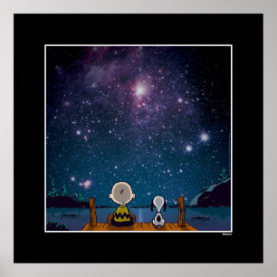 Póster Cachorros Snoopy y Charlie Brown mirando estrell