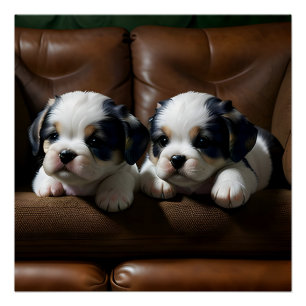 Póster Cachorros Super Cute en el sofá 1