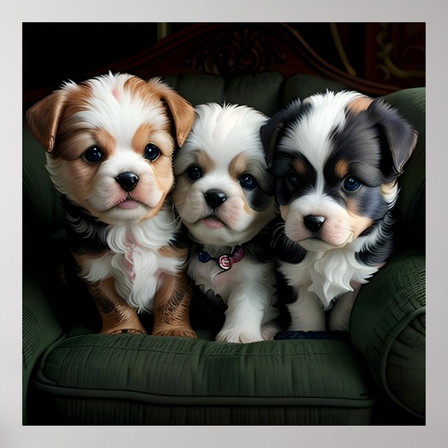 Póster Cachorros Super Cute en el sofá 2 (Frente)