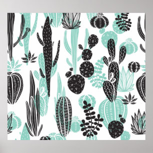Póster Cacti de mano dibujada: Doodle Seamless
