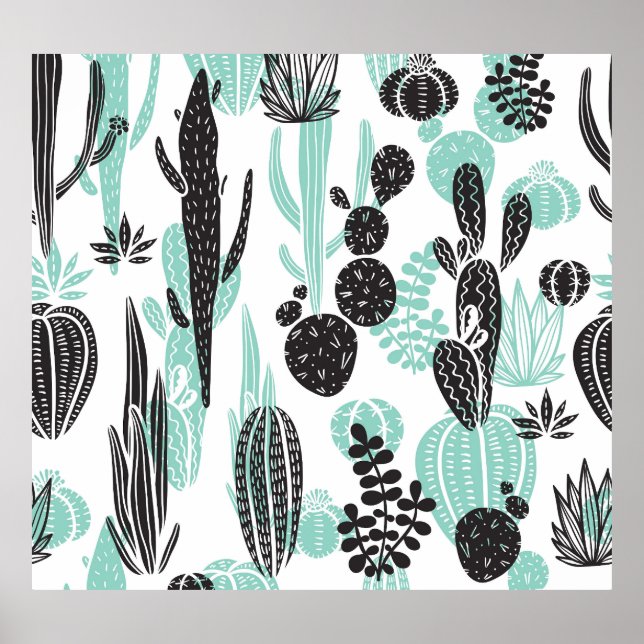 Póster Cacti de mano dibujada: Doodle Seamless (Frente)
