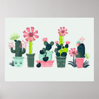 Póster Cacti On Green