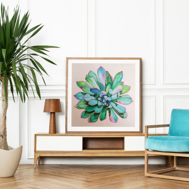 Póster Cactus Azul y Rosa | (Cactus oil painting)