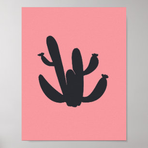 Póster Cactus Black Plant Painting Desert Graphic Art