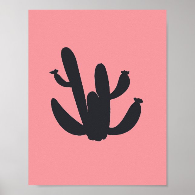 Póster Cactus Black Plant Painting Desert Graphic Art (Frente)