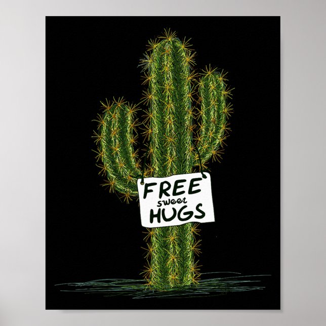 Póster Cactus Cacti Funny Art Humor Sweet Hugs  (Frente)