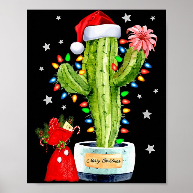 Póster Cactus Christmas Sweater Lights Santa Xmas Plant L (Frente)