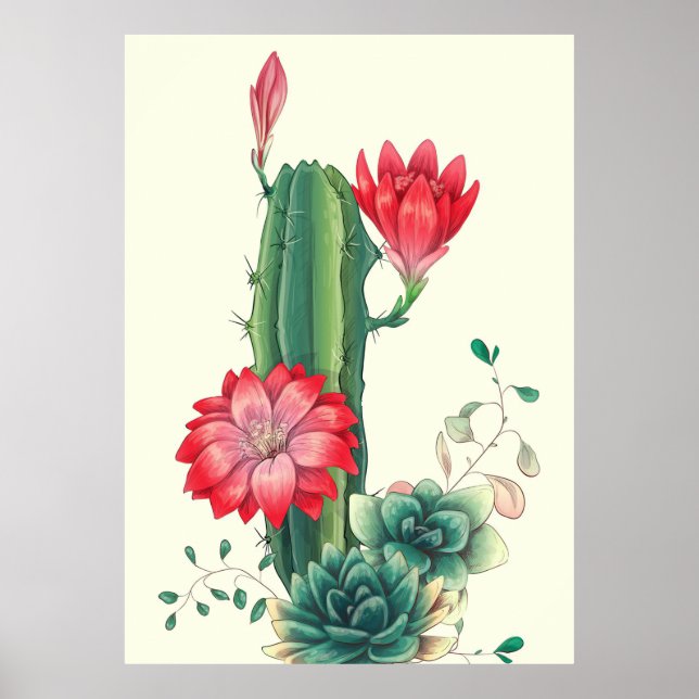 Póster Cactus con flores (Frente)