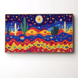Póster Cactus, Corazones y Estrellas a la Luz de la Luna