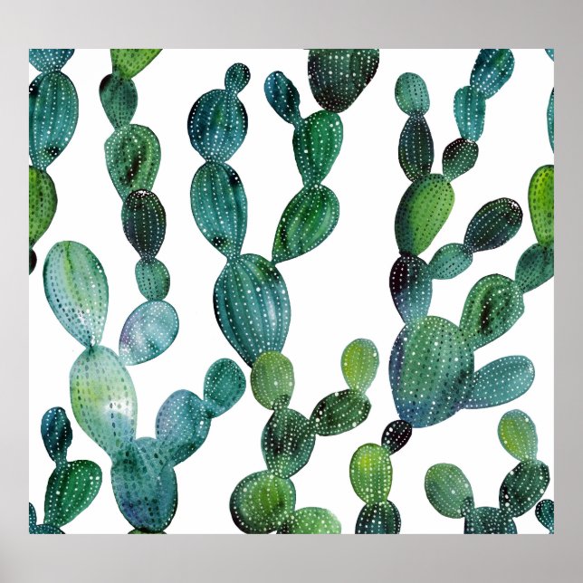 Póster Cactus Craze: Tendencia de las acuarelas tropicale (Frente)