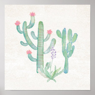 Póster Cactus de acuarela bohemia