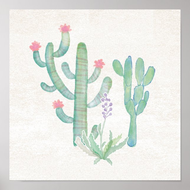 Póster Cactus de acuarela bohemia (Frente)