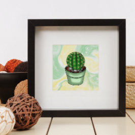 Póster Cactus de mano dibujado Suculento con verde y amar