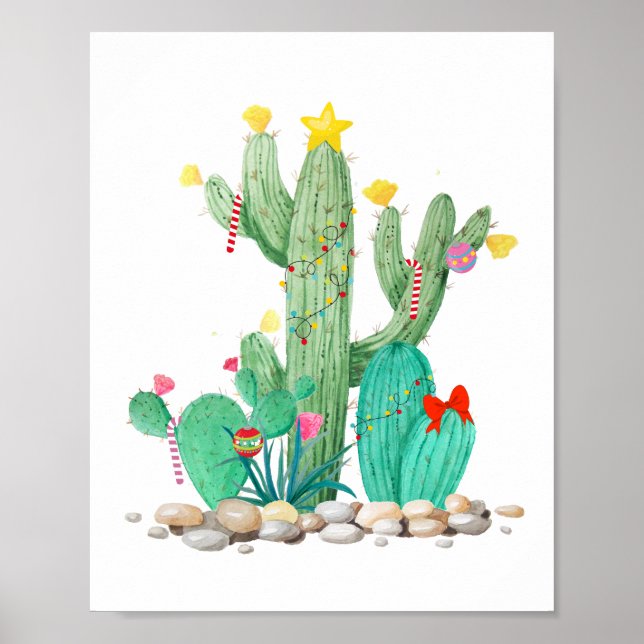 Póster Cactus de Navidad Fiesta Suroeste Occidental (Frente)