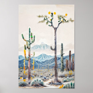Póster Cactus del desierto abstracto surrealista color pa