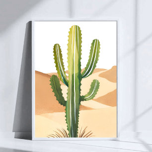 Póster Cactus del Desierto   Cactus Verdes Acuarela