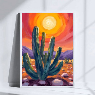 Póster Cactus del desierto   Pintura de paisaje natural a