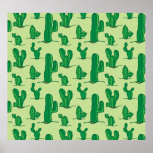 Póster Cactus dibujado a mano: patrón sin costura.