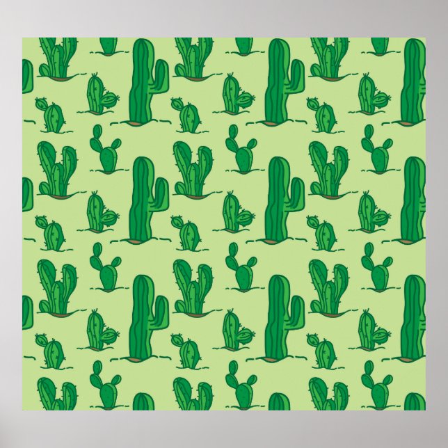 Póster Cactus dibujado a mano: patrón sin costura. (Frente)