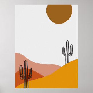 Póster Cactus En El Ilustracion Del Paisaje Del Desierto