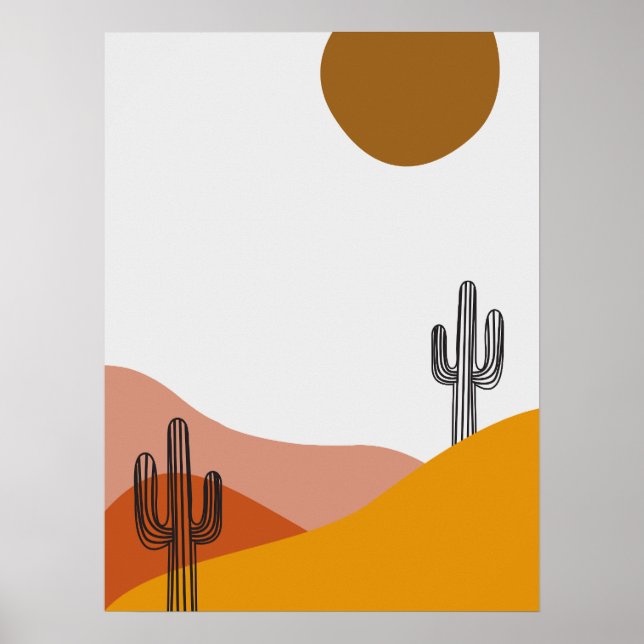 Póster Cactus En El Ilustracion Del Paisaje Del Desierto (Frente)