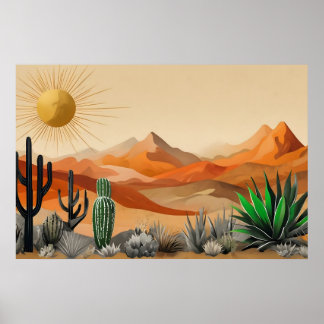 Póster Cactus en Poster de Ilustracion del desierto
