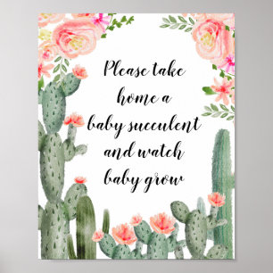 Póster Cactus Floral Por Favor Tome Un Bebé Suculento
