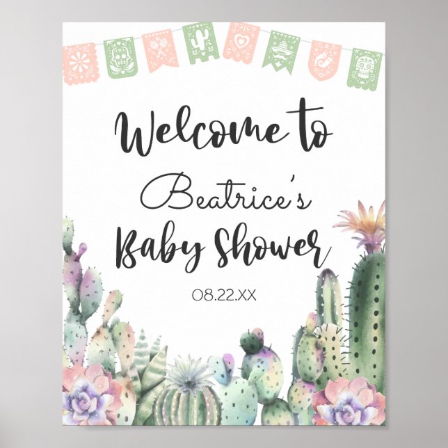 Póster Cactus Green Rosa Taco Bout A Baby Shower RSVP (Frente)