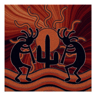 Póster Cactus Kokopelli de Sun del desierto al sudoeste
