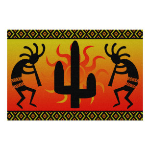 Póster Cactus Kokopelli de Sun del desierto al sudoeste