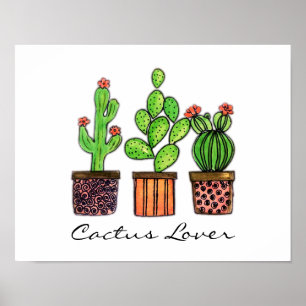 Póster Cactus lindo de la acuarela en potes