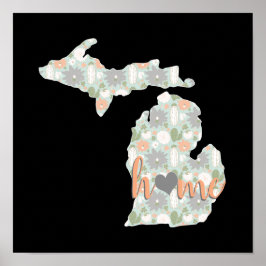 Póster Cactus Llenó Silhouette Michigan Con Casa