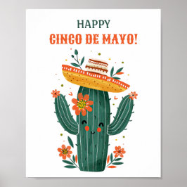 Póster Cactus mexicanos felices Cinco de Mayo