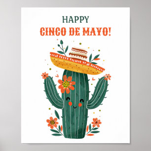 Póster Cactus mexicanos felices Cinco de Mayo