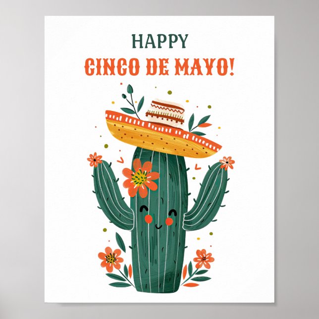 Póster Cactus mexicanos felices Cinco de Mayo (Frente)