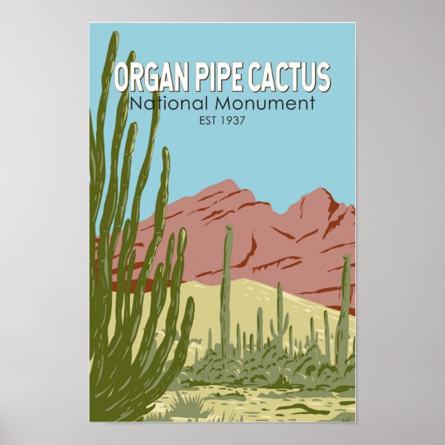 Póster Cactus Monumento Nacional Arizona Retro (Frente)