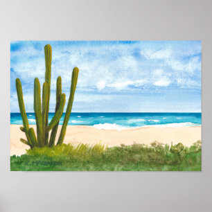 Póster Cactus on Caribbean, Arashi Beach, Aruba