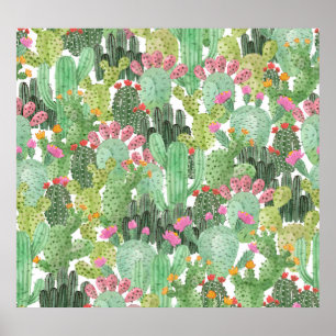 Póster Cactus pintado a mano: verde desierto