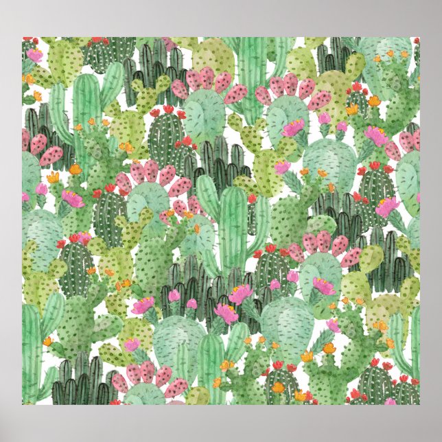 Póster Cactus pintado a mano: verde desierto (Frente)