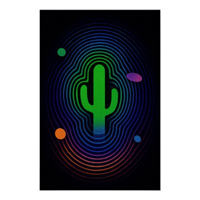 Póster Cactus psychédélique en couleurs vives (Anverso)