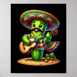 Póster Cactus Sombrero Guitar Cinco De Mayo Niños Hombres