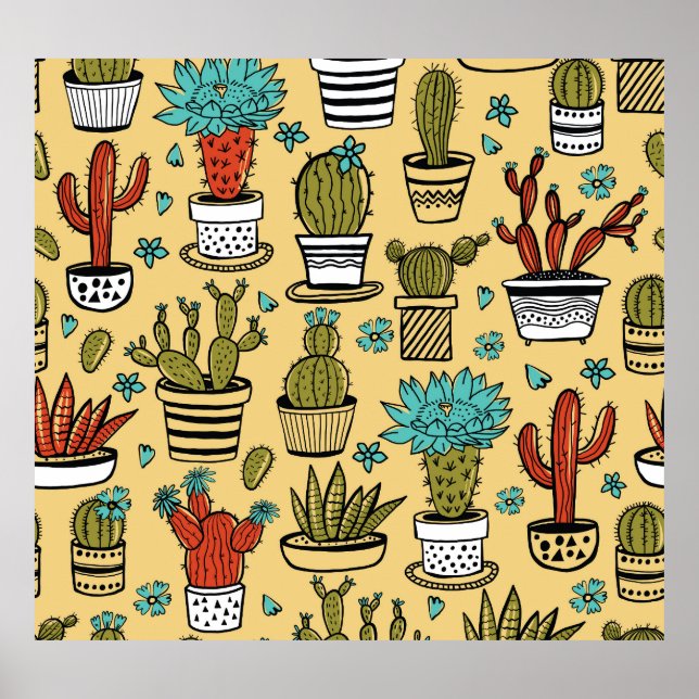 Póster Cactus Succulent: Esbozo dibujado a mano (Frente)