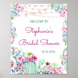 Póster Cactus Suculens String Lights Bridal Shower
