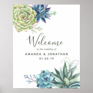 Póster Cactus Suculentas Acuarela Boda Bienvenida