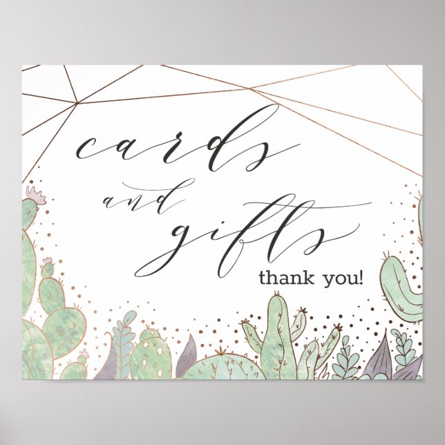 Póster Cactus Terrarium Cards & Gifts Boda Mesa Rótulo (Frente)