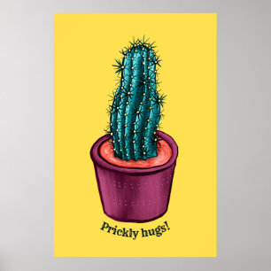 Póster Cactus Trippy Pot Gracioso Abrazos Psicodélicos