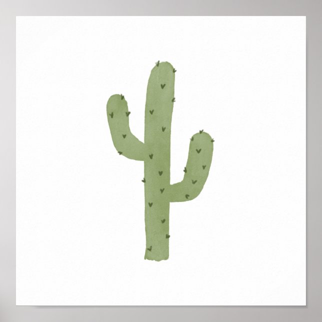 Póster Cactus verde de color de agua boho simple (Frente)