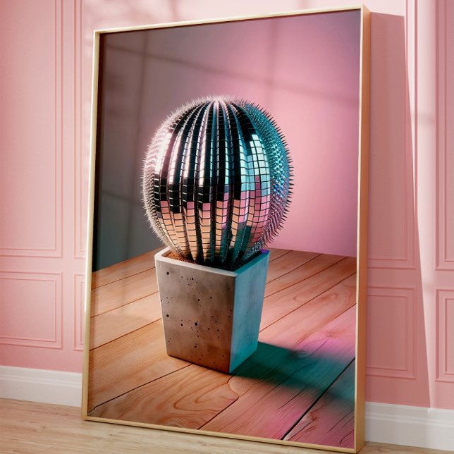 Póster Cactus Wall Art Futurista, Pared Disco Ball (Cactus Disco Ball)