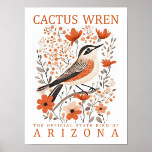 Póster Cactus Wren Bird of Arizona USA Travel