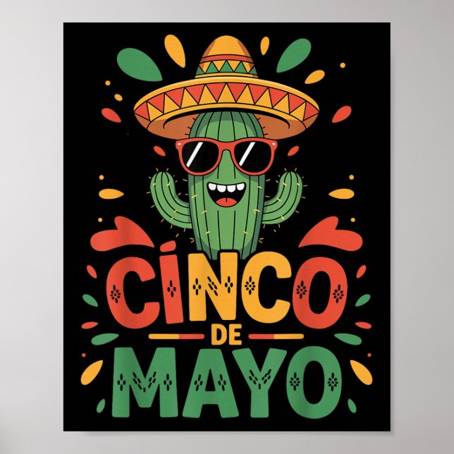 Póster Cactus Y Cactus Sombrero Cinco De Mayo (Frente)